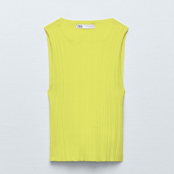 NWT Zara Neon Green Sleeveless Round Neck Knit Top in Size Small - Picture 5 of 9